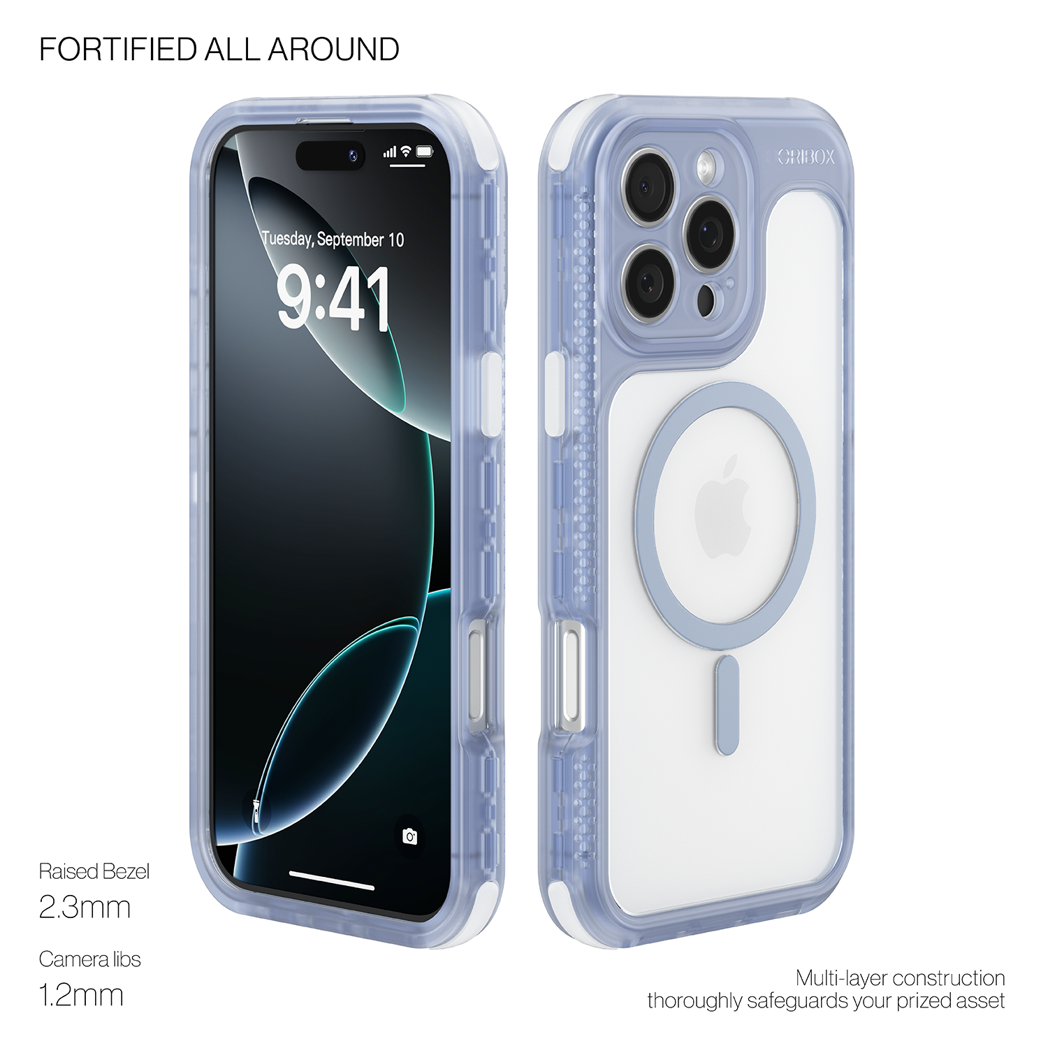 ORIbox Seralyn Series for iPhone 16 Pro Max Case - MagSafe Compatible, Triple-Layer Shockproof Protection, Crystal-Clear Back with Elegant Matte Frame(6.9", Frosted Azure)