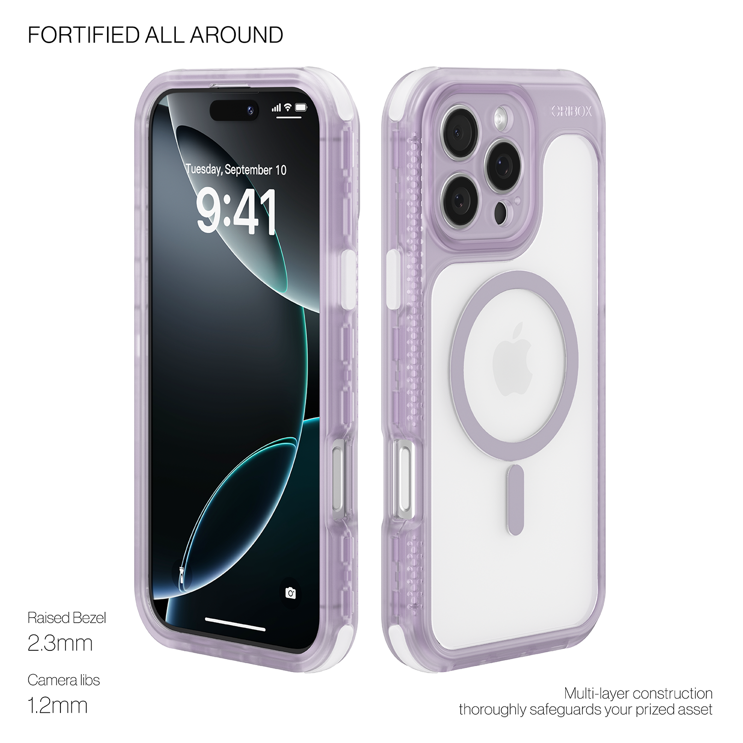 ORIbox Seralyn Series for iPhone 16 Pro Max Case - MagSafe Compatible, Triple-Layer Shockproof Protection, Crystal-Clear Back with Elegant Matte Frame(6.9", Mauve Twilight)