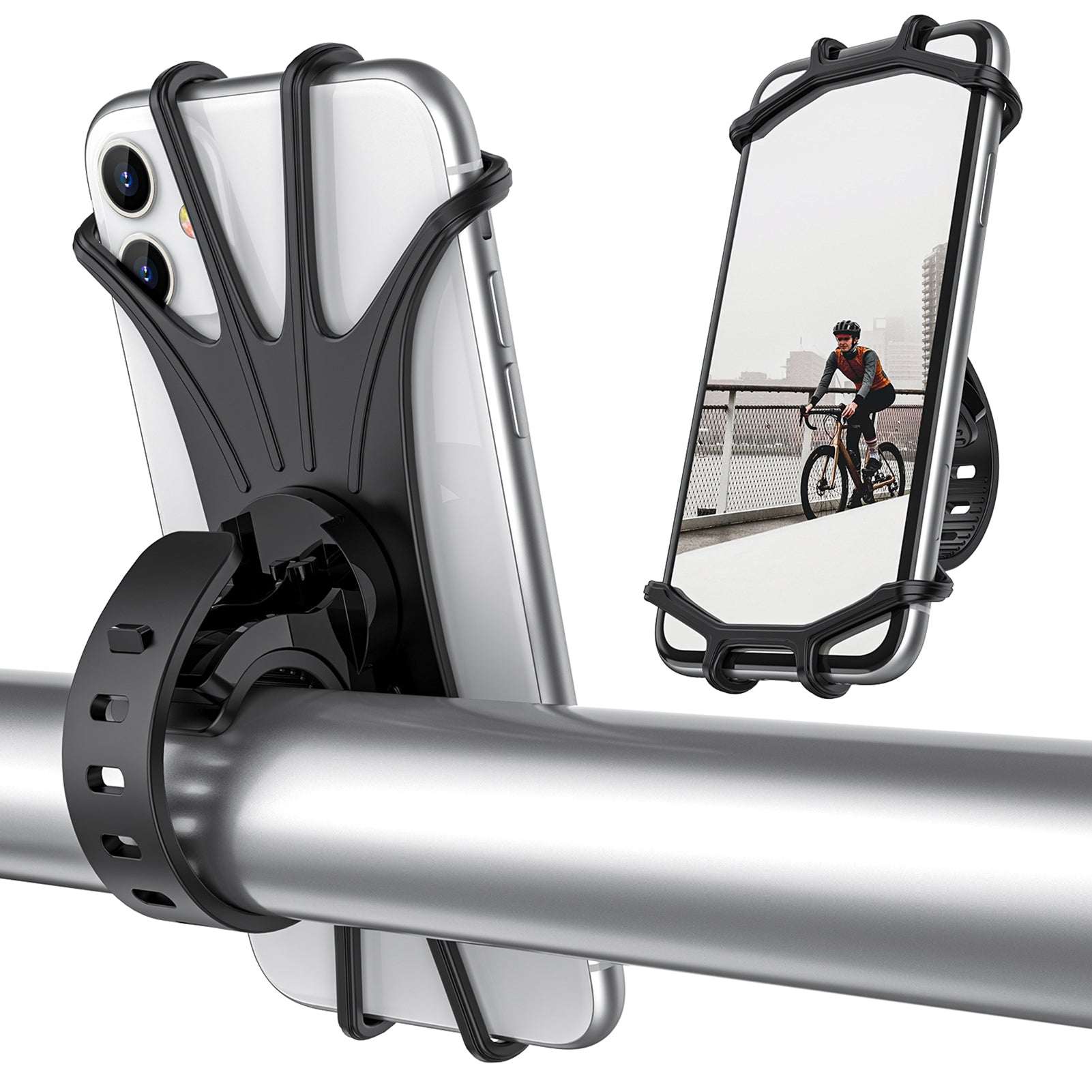 ORIbox Bike Phone Mount, Motorcycle Handlebar Mount, 360° Rotation Sil