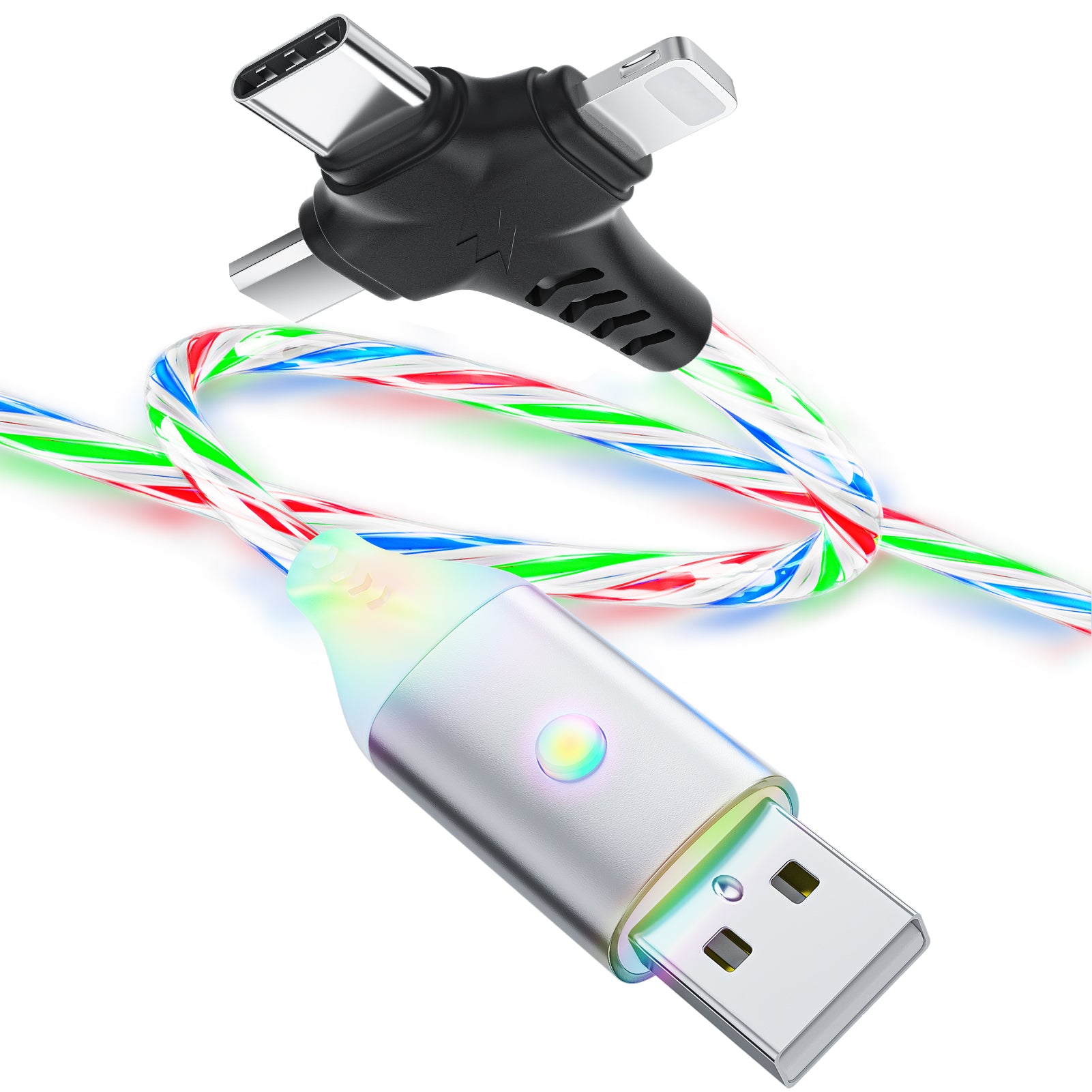 ORIbox 3 in 1 USB Cable, Power Off/On Visible LED Light Up Flowing Cha