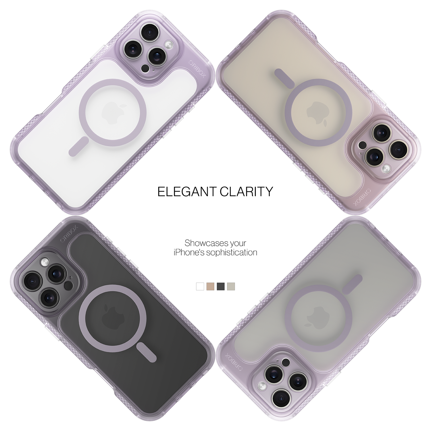 ORIbox Seralyn Series for iPhone 16 Pro Max Case - MagSafe Compatible, Triple-Layer Shockproof Protection, Crystal-Clear Back with Elegant Matte Frame(6.9", Mauve Twilight)